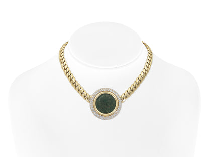 Vintage 1980s Bvlgari Moneta Roman Coin Necklace with Diamonds