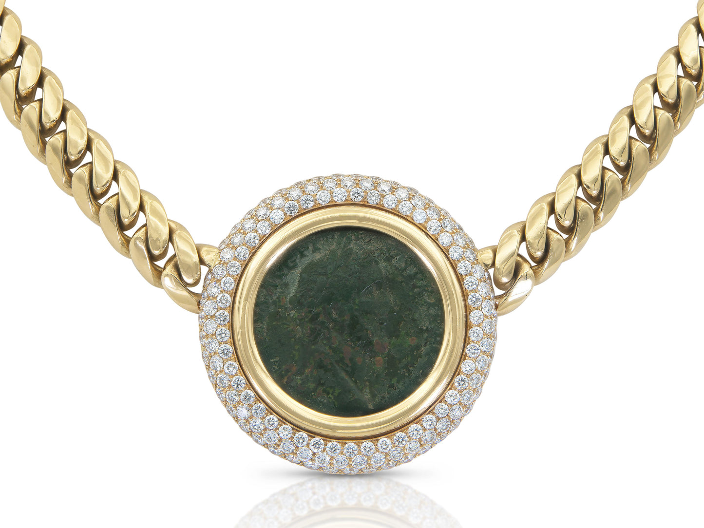 Vintage 1980s Bvlgari Moneta Roman Coin Necklace with Diamonds