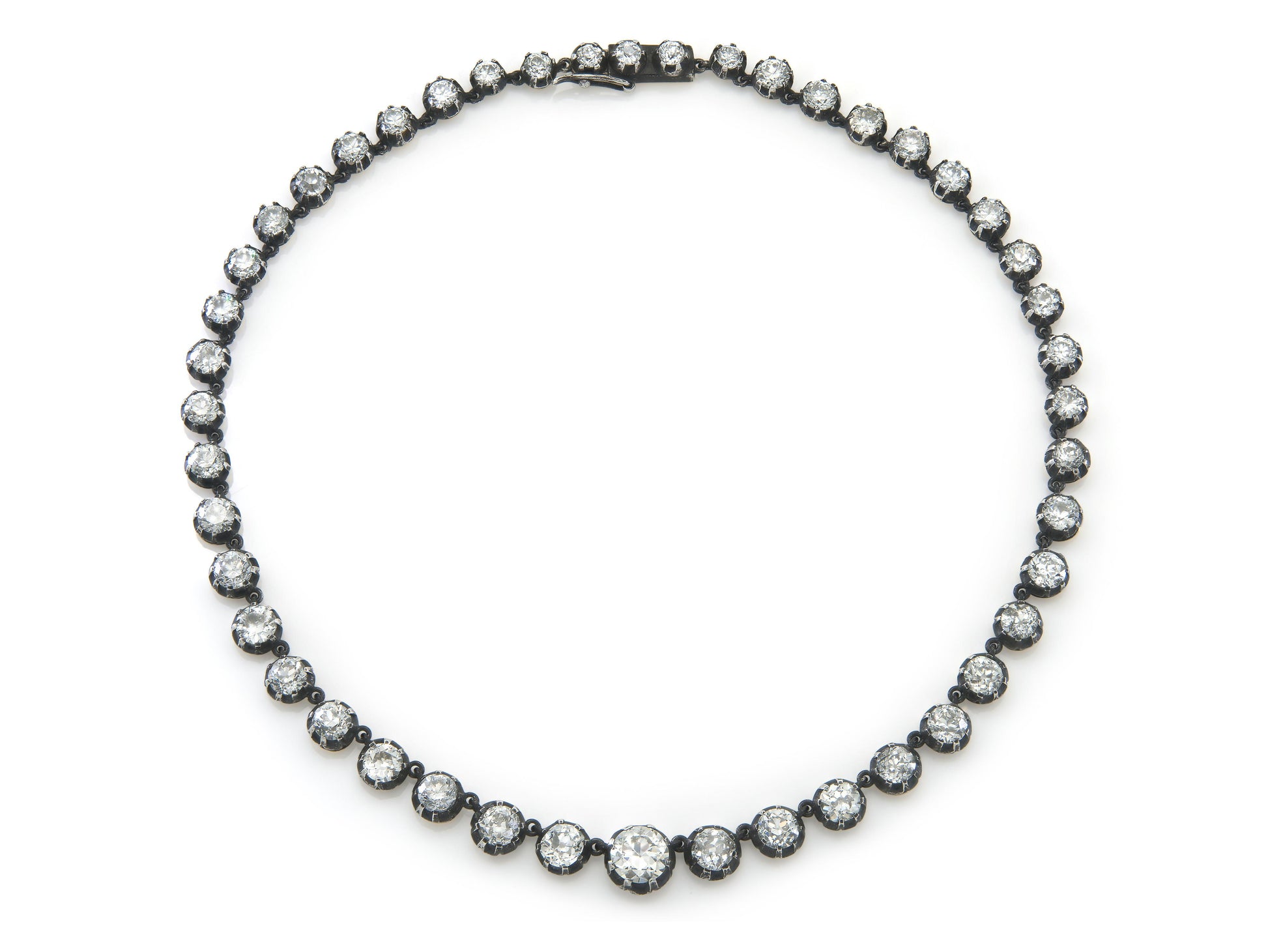 31.40 Carat Old European and Old Mine cut Diamond Riviera Necklace