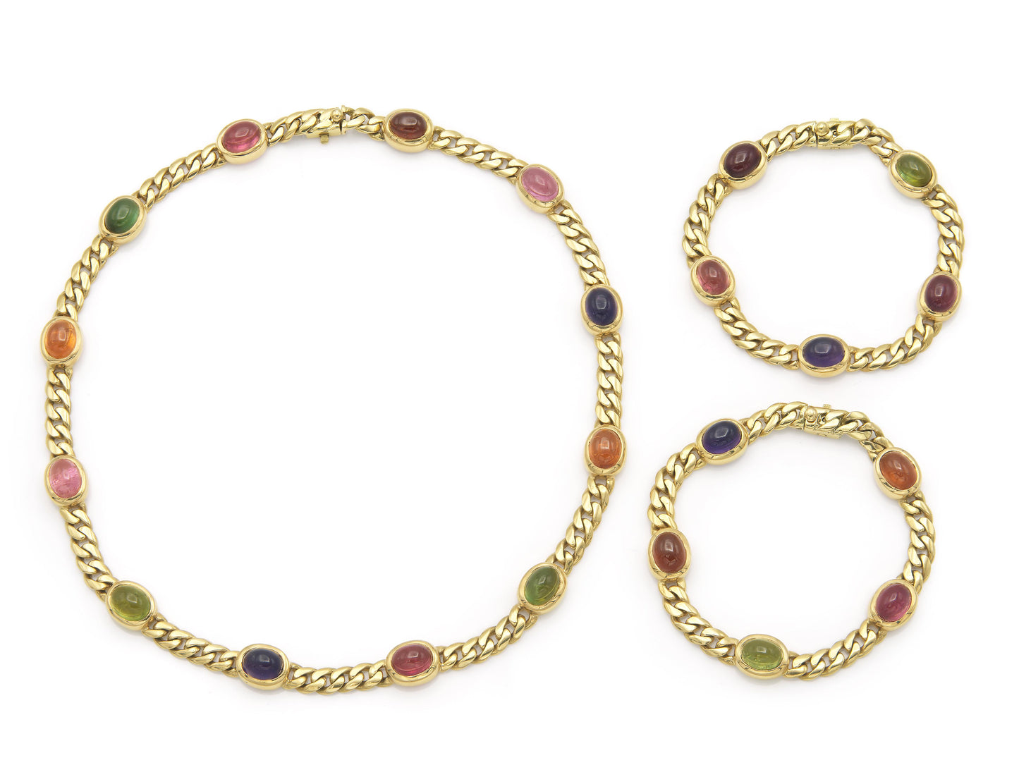 Vintage 1970s Bvlgari Cabochon Multi-Gemstone Station Necklace