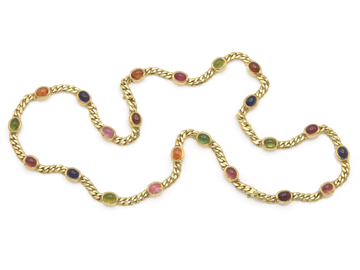 Vintage 1970s Bvlgari Cabochon Multi-Gemstone Station Necklace