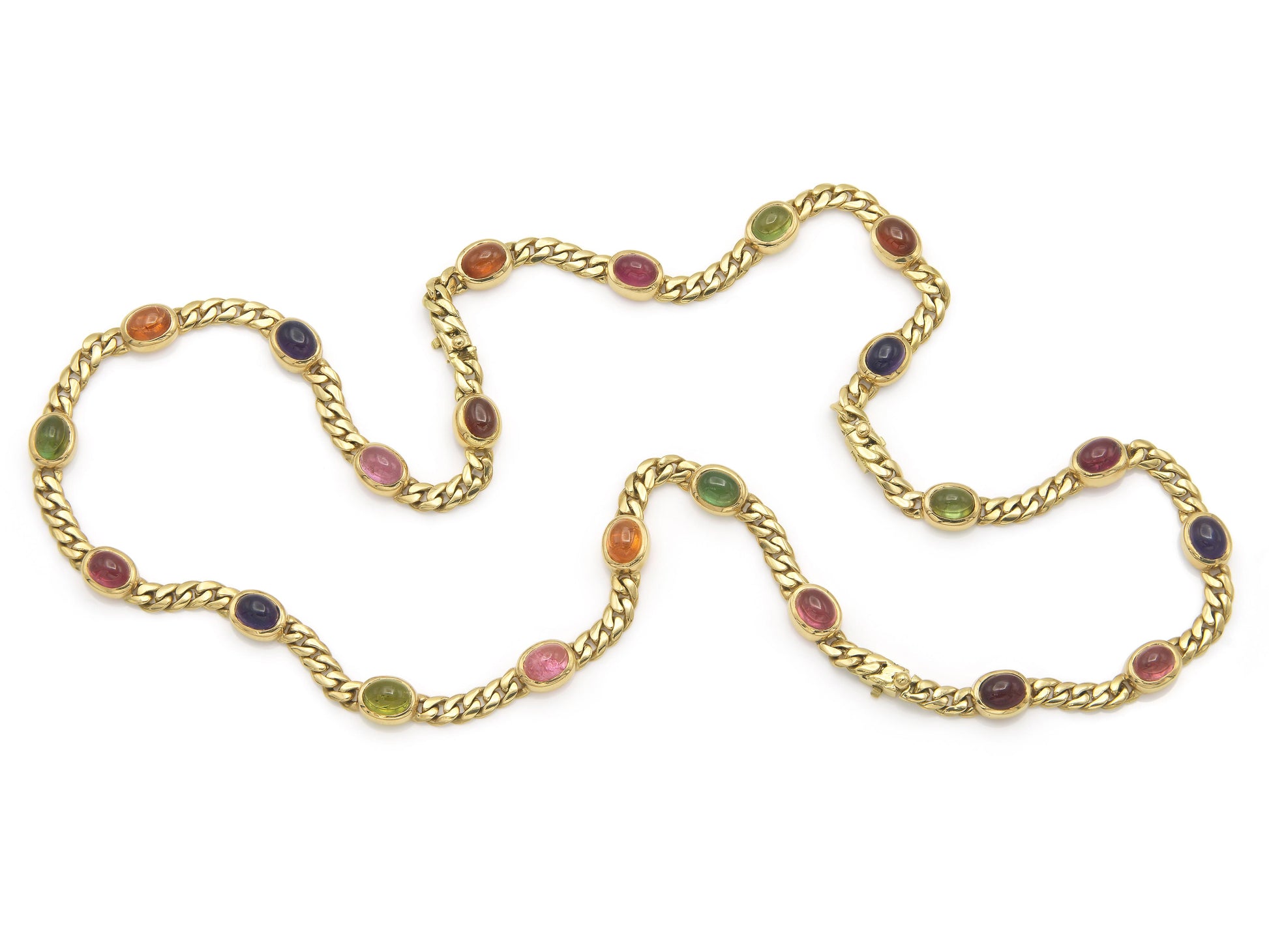 Vintage 1970s Bvlgari Cabochon Multi-Gemstone Station Necklace