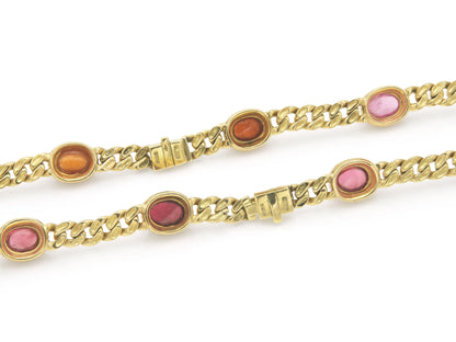 Vintage 1970s Bvlgari Cabochon Multi-Gemstone Station Necklace