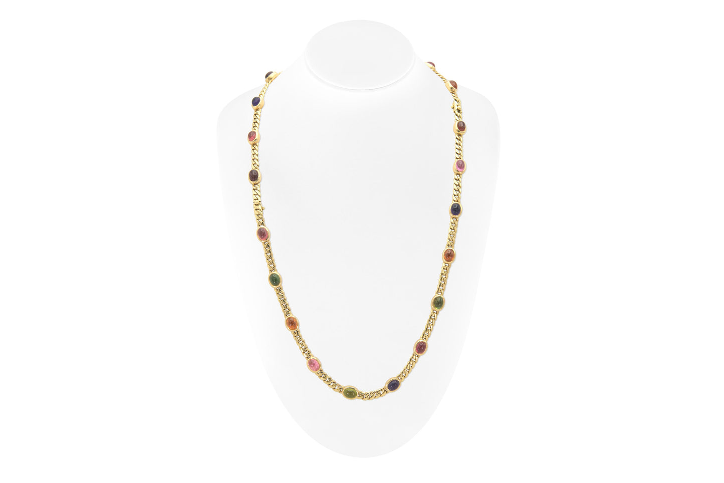 Vintage 1970s Bvlgari Cabochon Multi-Gemstone Station Necklace