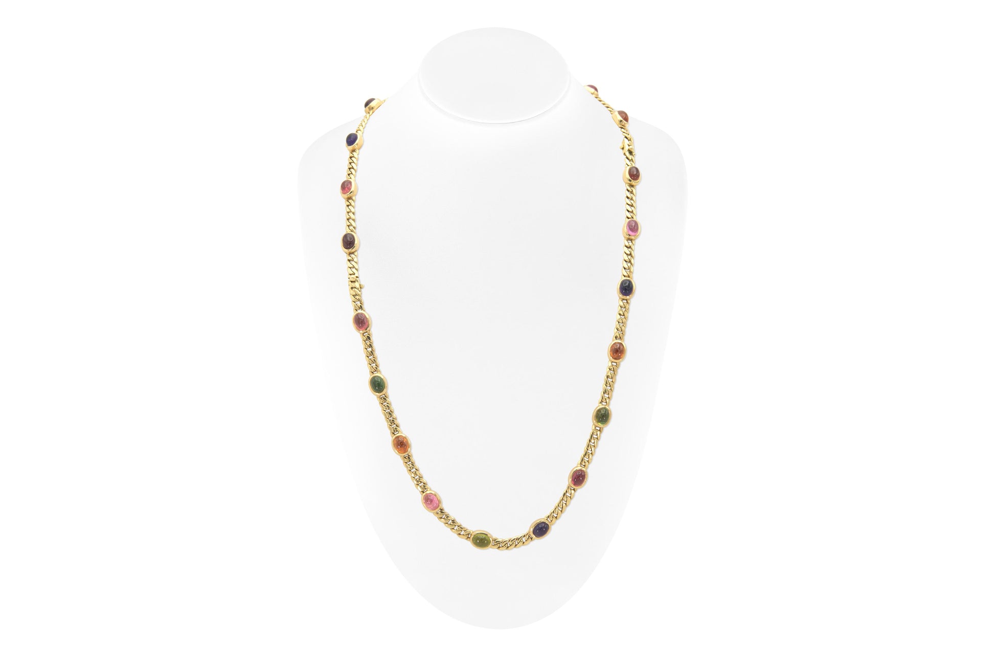Vintage 1970s Bvlgari Cabochon Multi-Gemstone Station Necklace