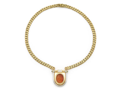 Vintage 1980s Bvlgari Carnelian Intaglio Pendant Necklace
