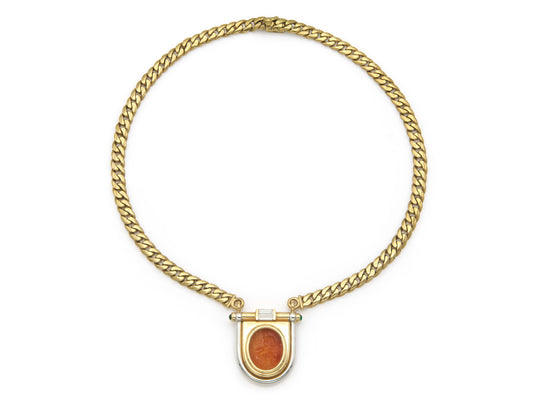 Vintage 1980s Bvlgari Carnelian Intaglio Pendant Necklace