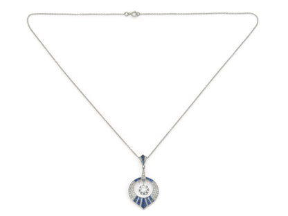 Antique Art Deco 1930s Diamond and Sapphire Pendant Necklace