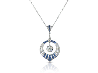 Antique Art Deco 1930s Diamond and Sapphire Pendant Necklace