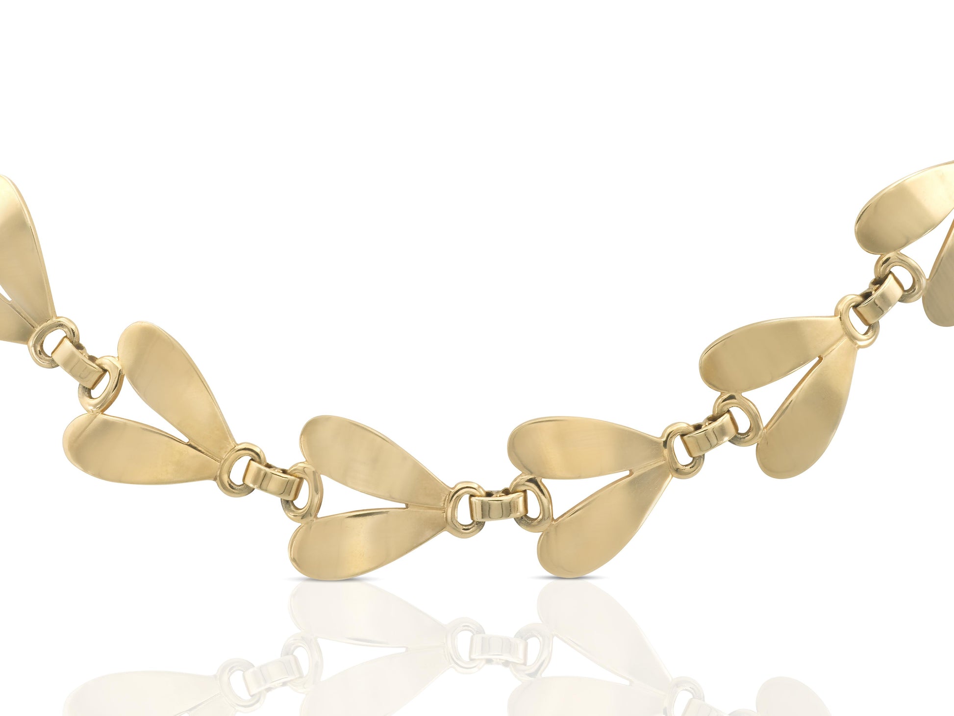 Vintage 1940s Retro Gold Petals Necklace Bracelet and Earrings Set