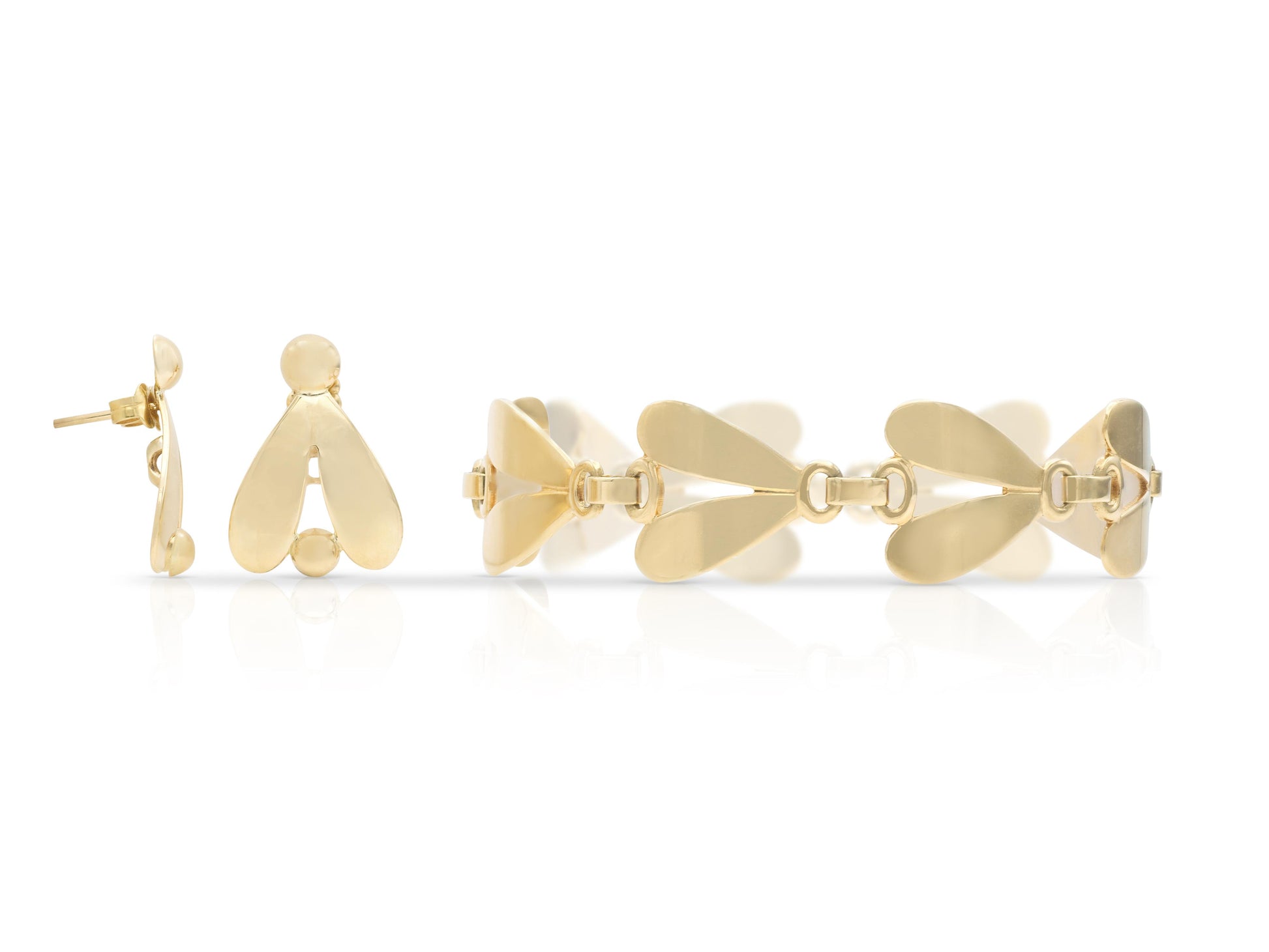 Vintage 1940s Retro Gold Petals Necklace Bracelet and Earrings Set