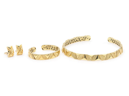 Vintage 1980s Gold Chocker Necklace, Bracelet & Earrings Set