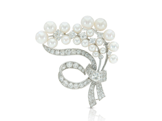 Antique Edwardian 5.00 Carat Diamond and Pearls Brooch