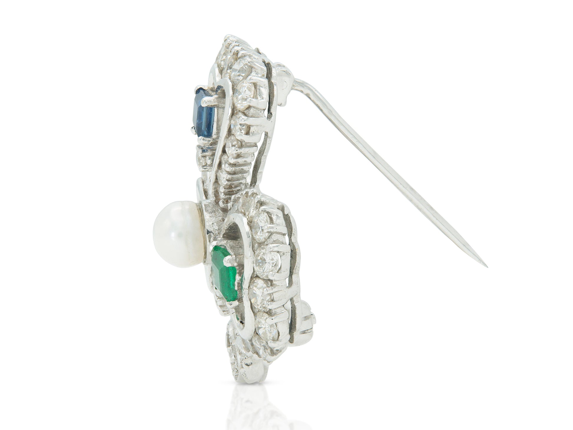 Multi-Gem Clover Brooch