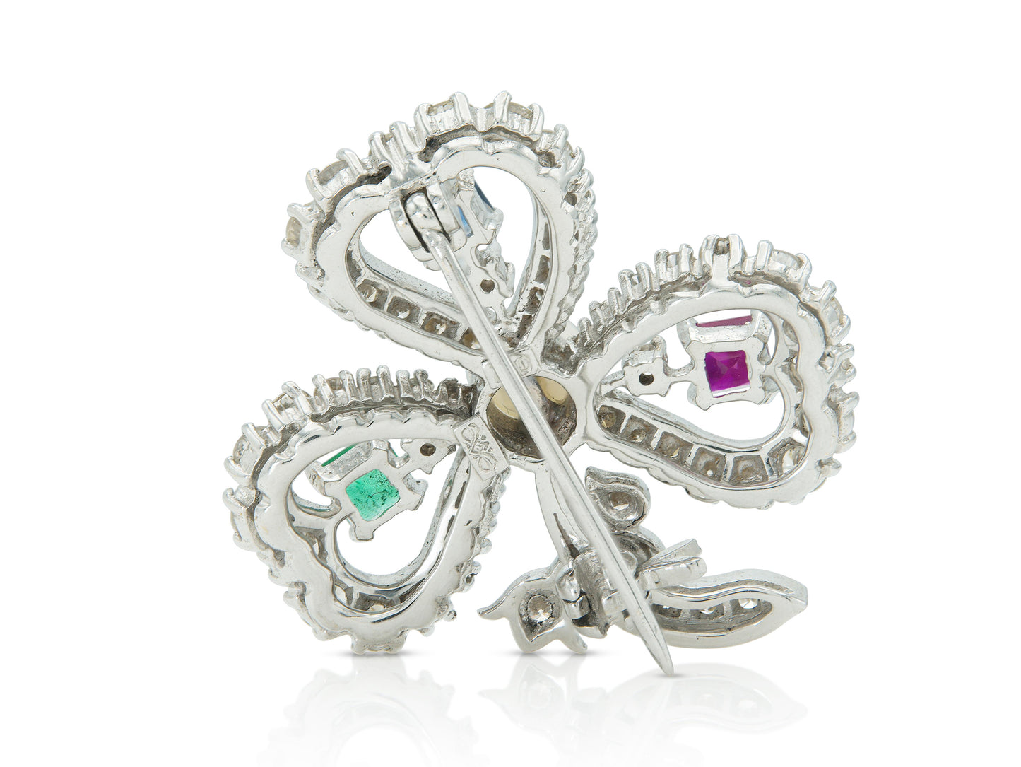 Multi-Gem Clover Brooch