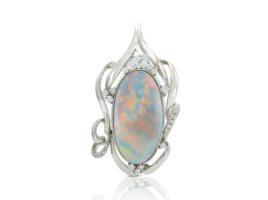 Vintage 1970s 40.00 Carat Opal Brooch Pendant with Diamonds