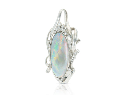 Vintage 1970s 40.00 Carat Opal Brooch Pendant with Diamonds