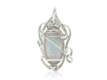 Vintage 1970s 40.00 Carat Opal Brooch Pendant with Diamonds