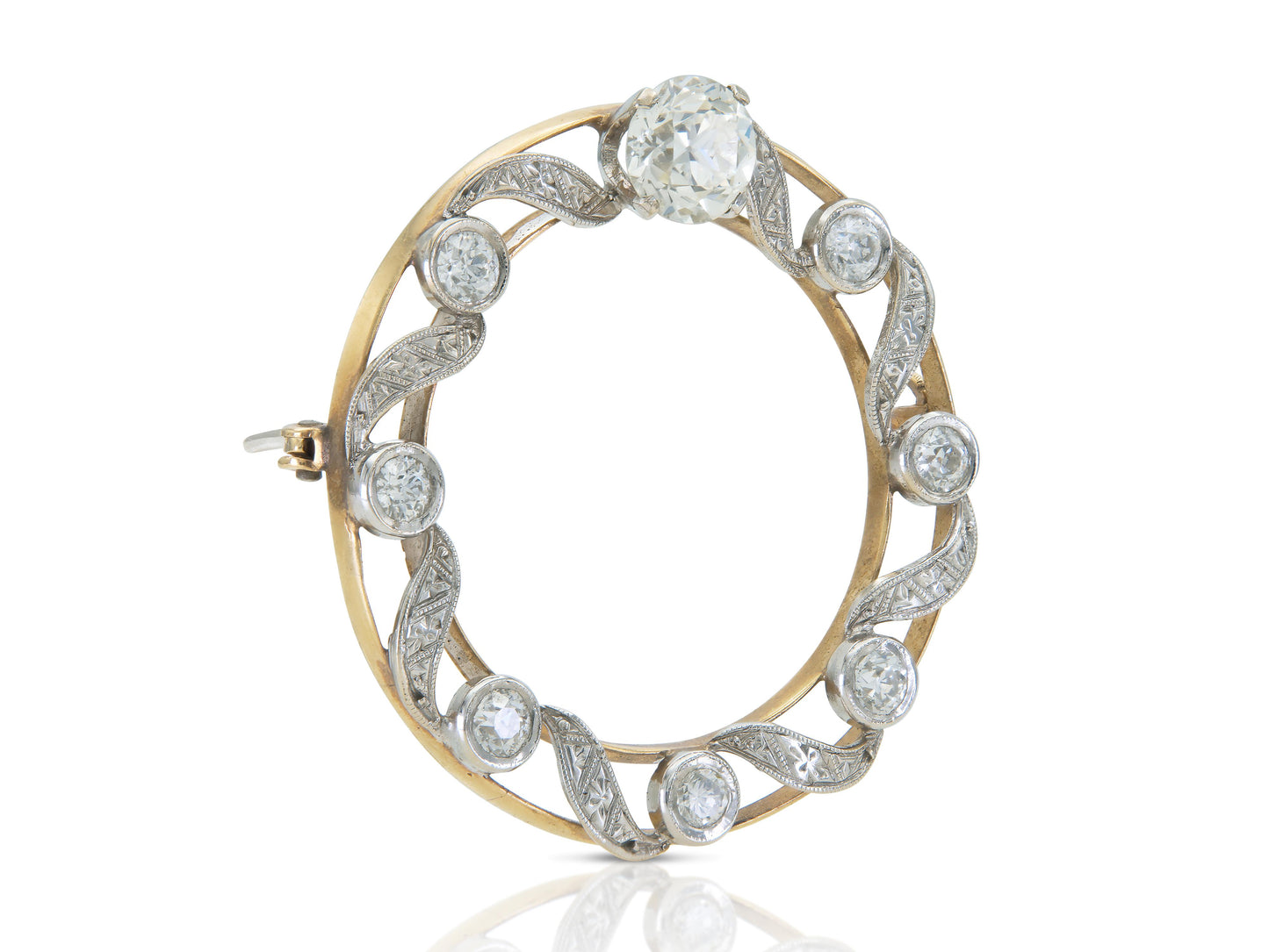 Antique Edwardian 1900s 1.70 Carat Diamond Circle Brooch