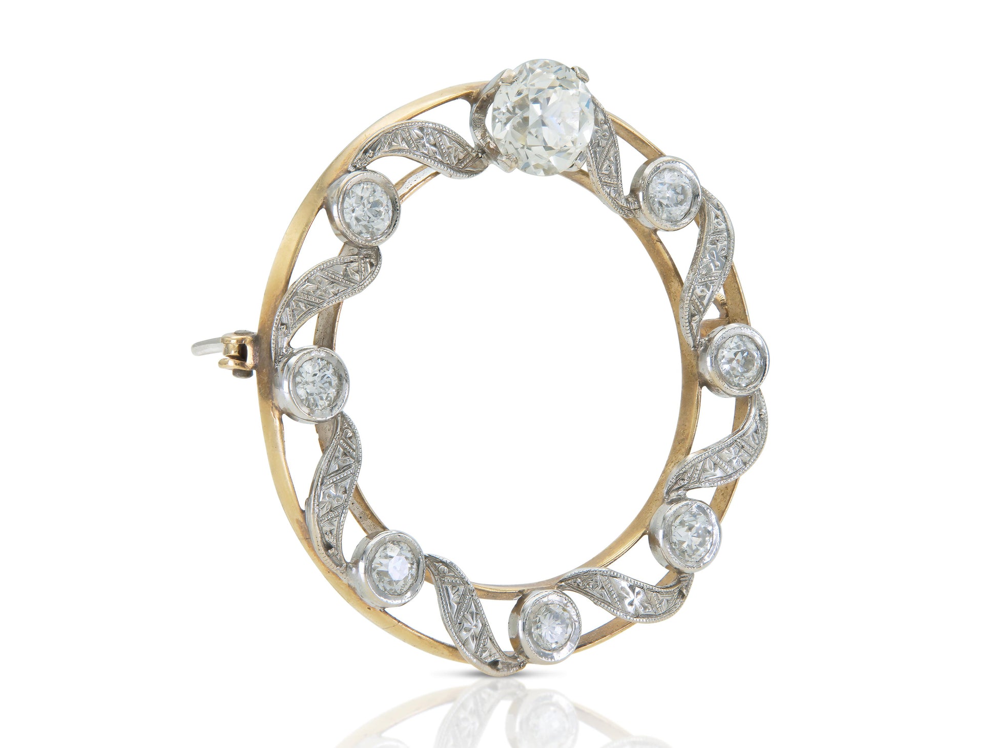 Antique Edwardian 1900s 1.70 Carat Diamond Circle Brooch