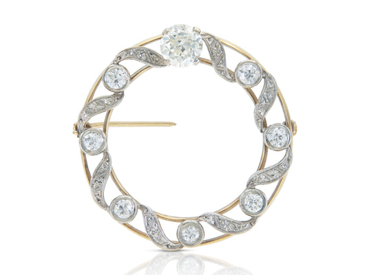 Antique Edwardian 1900s 1.70 Carat Diamond Circle Brooch