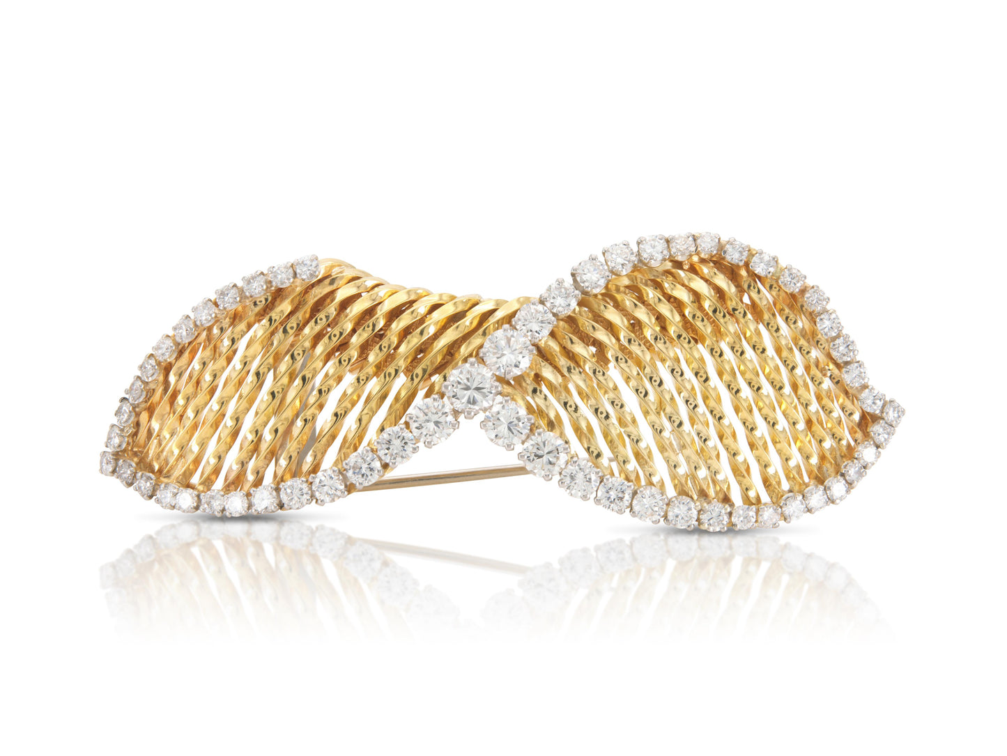 Vintage 1970s Gold and 5.00 Carat Diamond Brooch