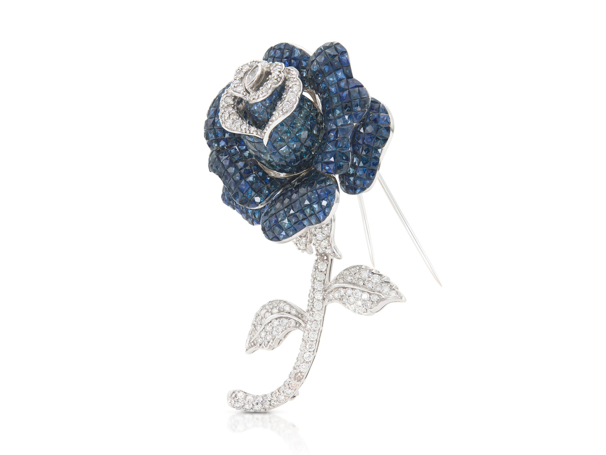 Vintage 1960s 70.14 Carat Invisible Set Sapphire Tremblant Rose Brooch