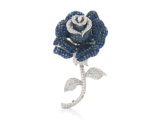 Vintage 1960s 70.14 Carat Invisible Set Sapphire Tremblant Rose Brooch