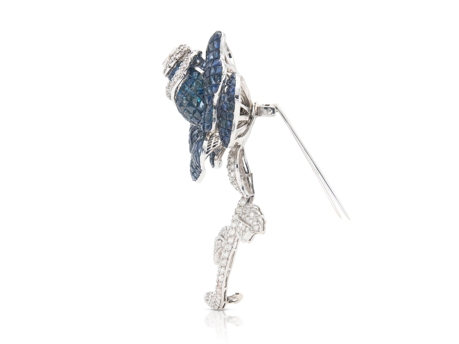 Vintage 1960s 70.14 Carat Invisible Set Sapphire Tremblant Rose Brooch