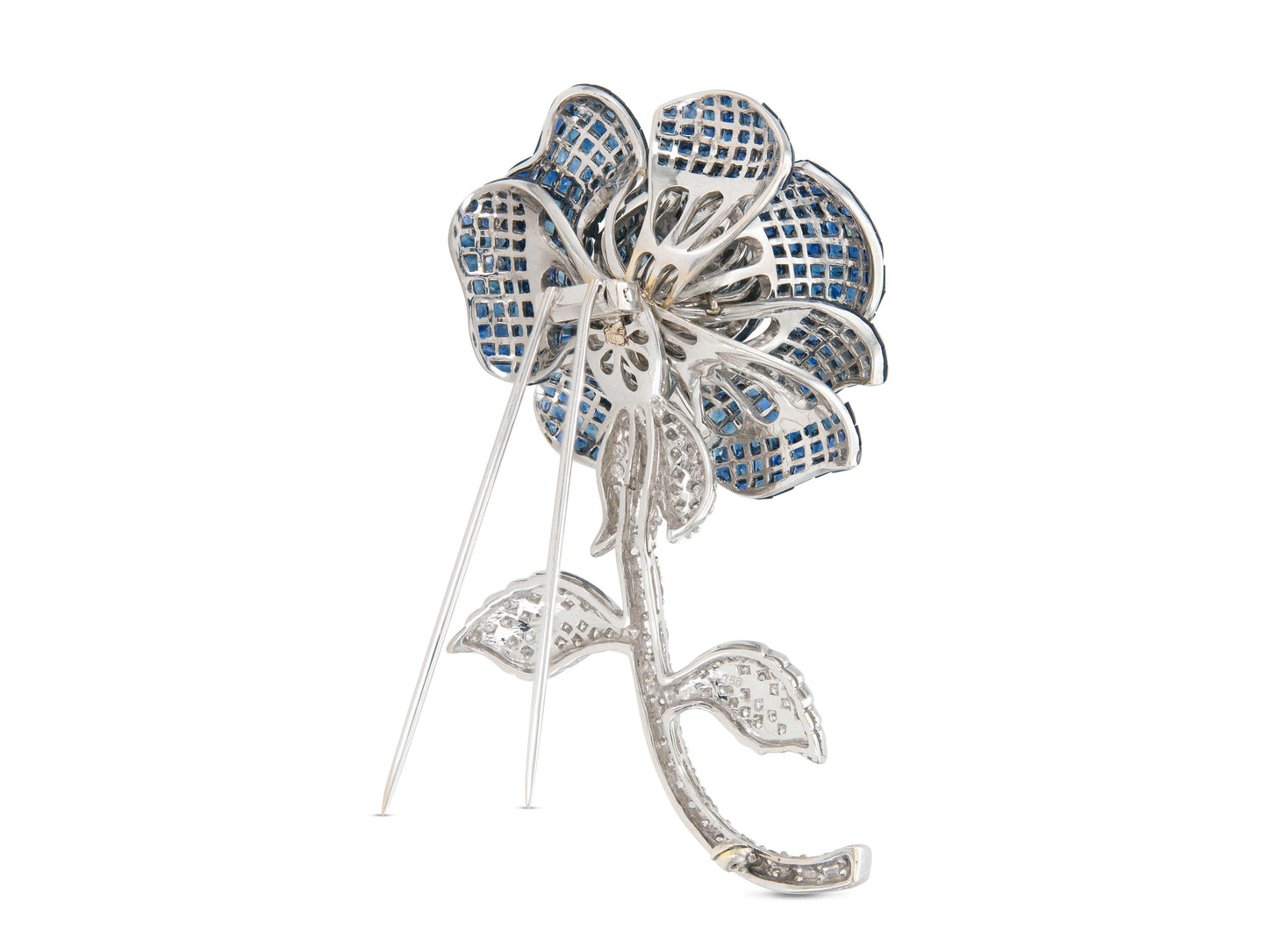 Vintage 1960s 70.14 Carat Invisible Set Sapphire Tremblant Rose Brooch