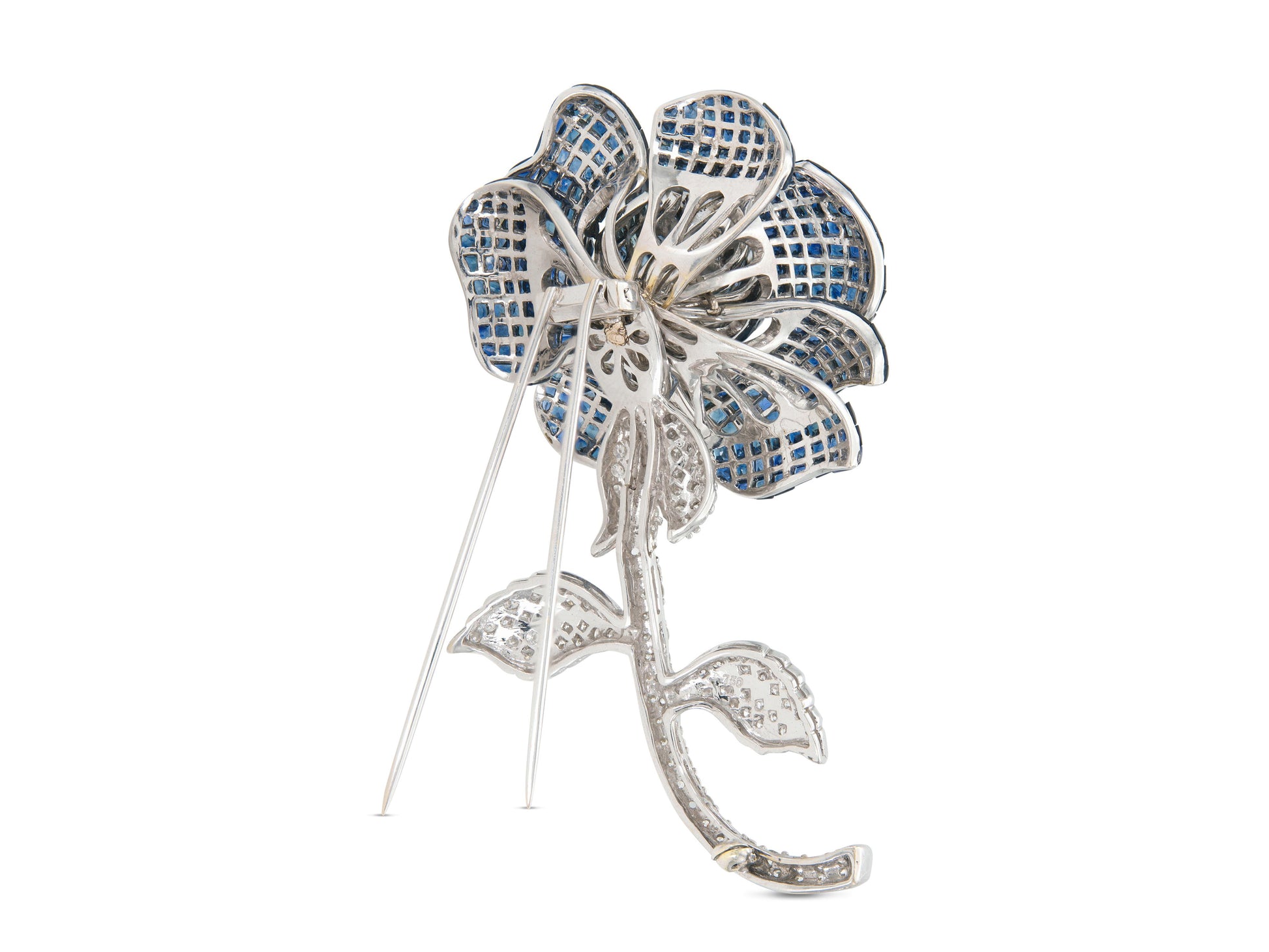 Vintage 1960s 70.14 Carat Invisible Set Sapphire Tremblant Rose Brooch