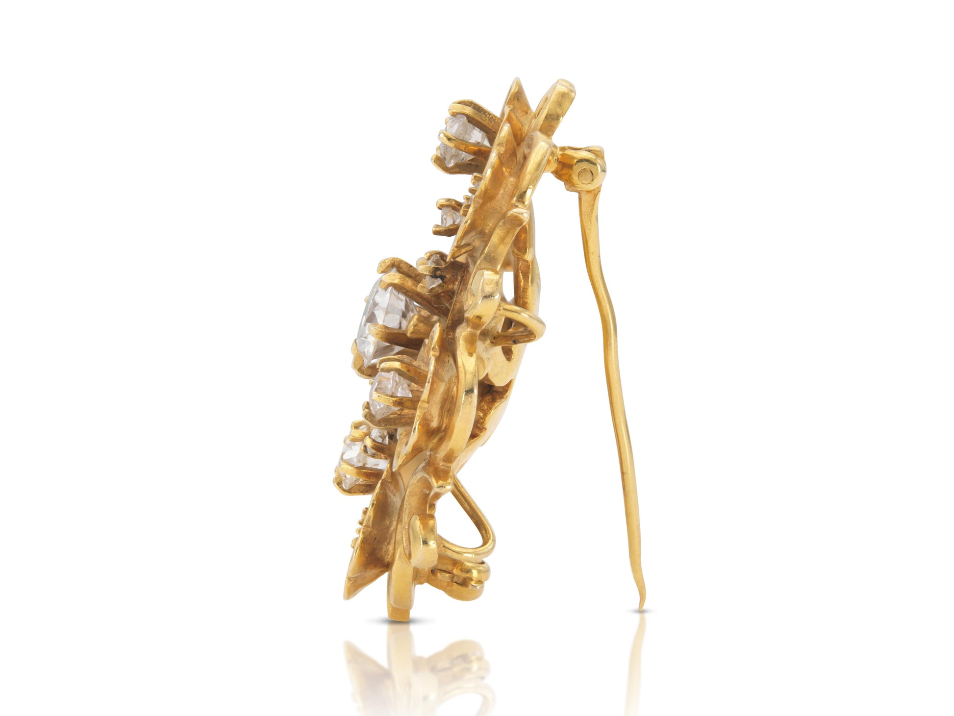 Antique Victorian Gold and 2.00 Carat Diamond Flowers Brooch Pendant