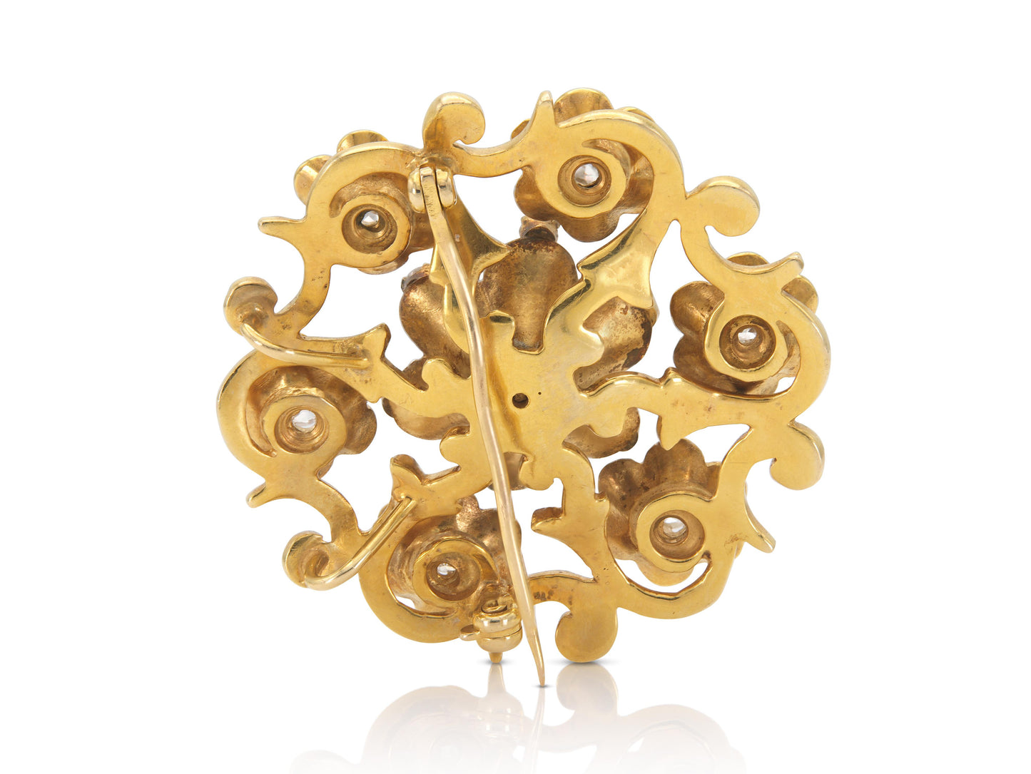 Antique Victorian Gold and 2.00 Carat Diamond Flowers Brooch Pendant