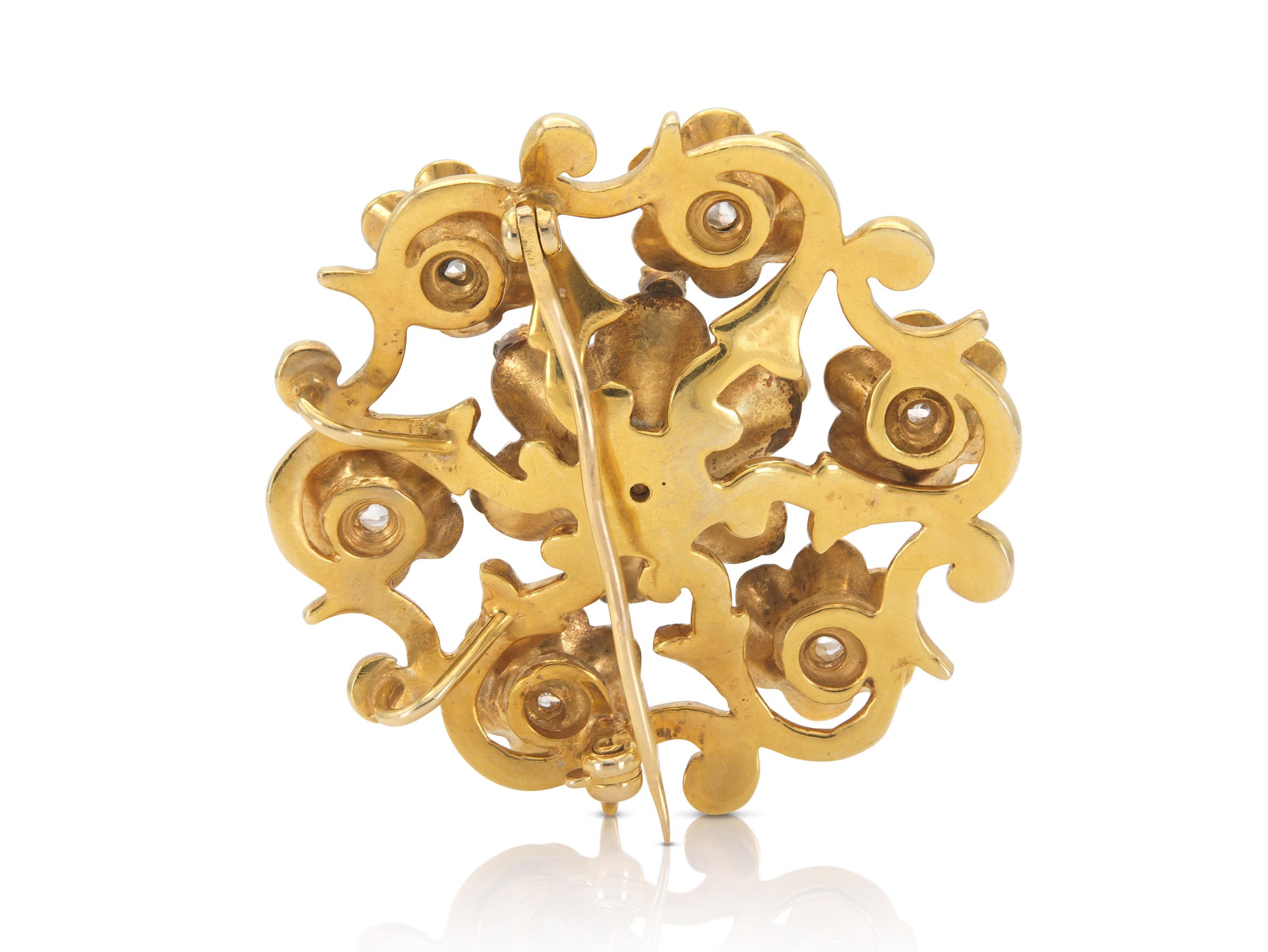 Antique Victorian Gold and 2.00 Carat Diamond Flowers Brooch Pendant