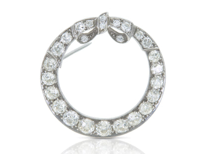Antique Art Deco 1920s 3.50 Carat Diamond Circle Bow Brooch