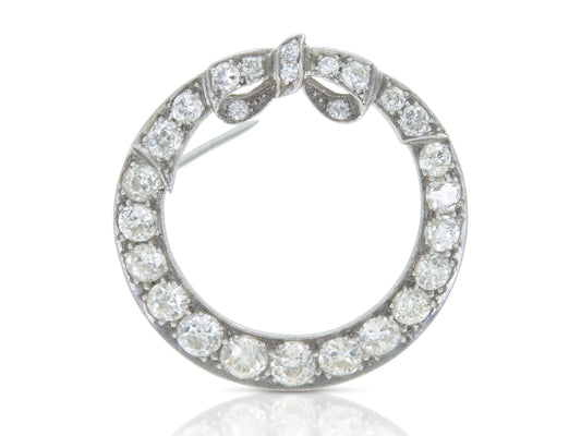 Antique Art Deco 1920s 3.50 Carat Diamond Circle Bow Brooch
