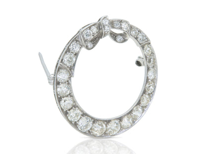 Antique Art Deco 1920s 3.50 Carat Diamond Circle Bow Brooch