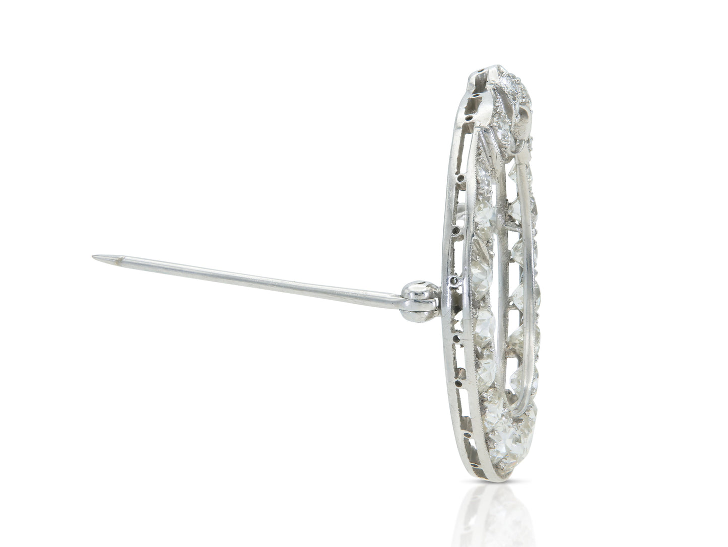 Antique Art Deco 1920s 3.50 Carat Diamond Circle Bow Brooch