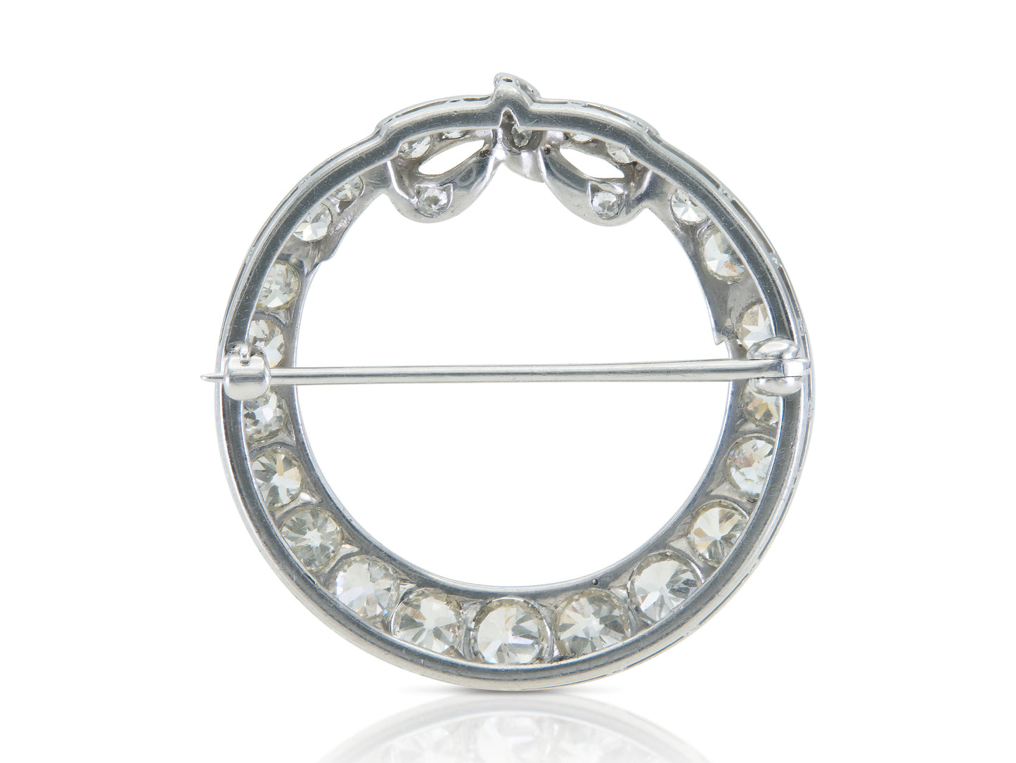 Antique Art Deco 1920s 3.50 Carat Diamond Circle Bow Brooch