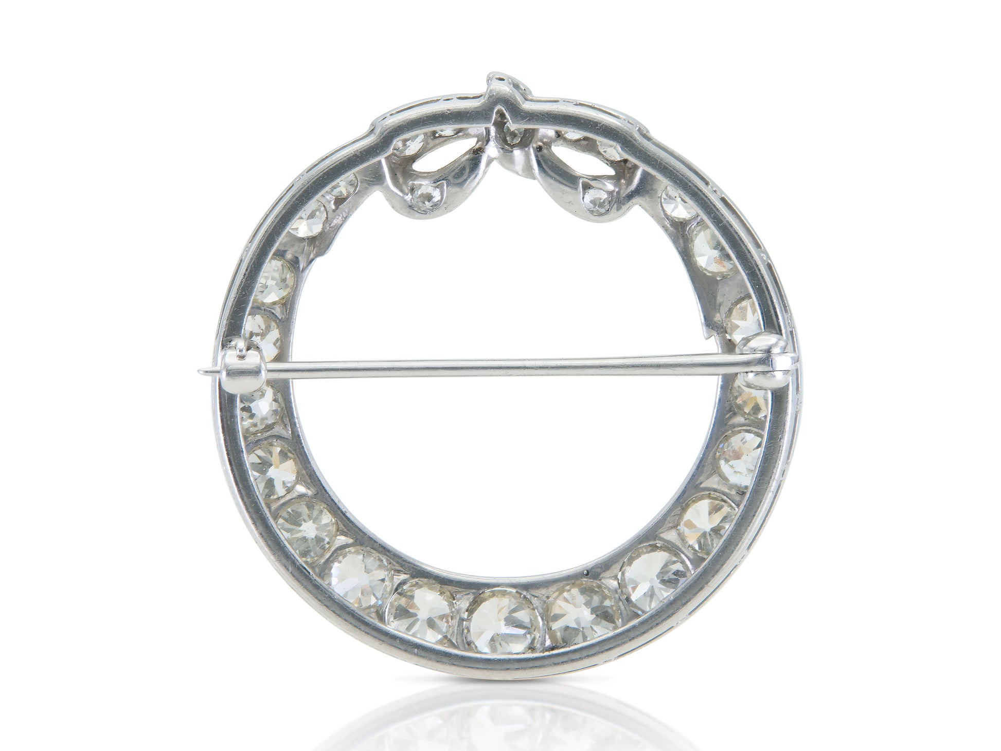 Antique Art Deco 1920s 3.50 Carat Diamond Circle Bow Brooch
