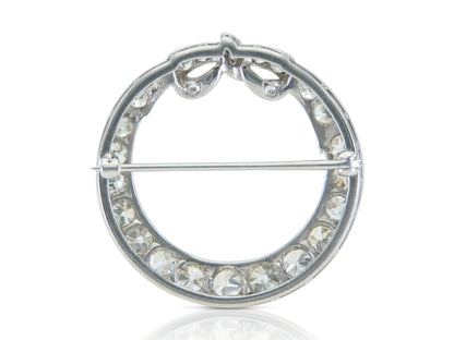 Antique Art Deco 1920s 3.50 Carat Diamond Circle Bow Brooch