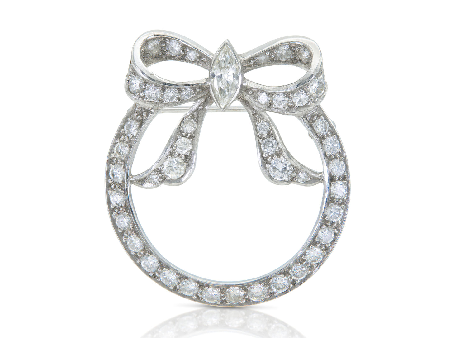 Vintage 1940s Retro 3.00 Carat Diamond Circle Bow Brooch