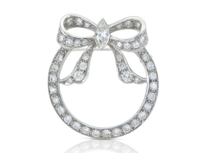 Vintage 1940s Retro 3.00 Carat Diamond Circle Bow Brooch