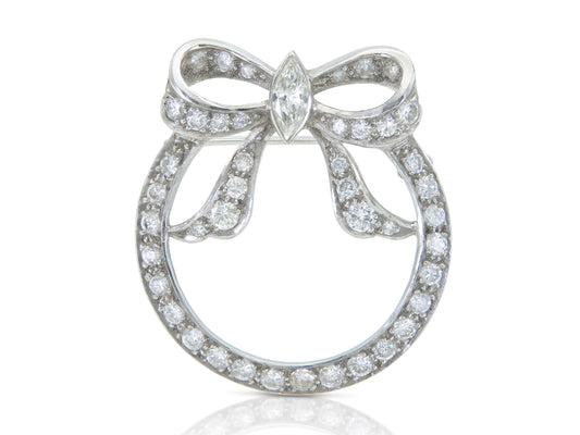 Vintage 1940s Retro 3.00 Carat Diamond Circle Bow Brooch