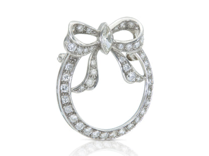 Vintage 1940s Retro 3.00 Carat Diamond Circle Bow Brooch