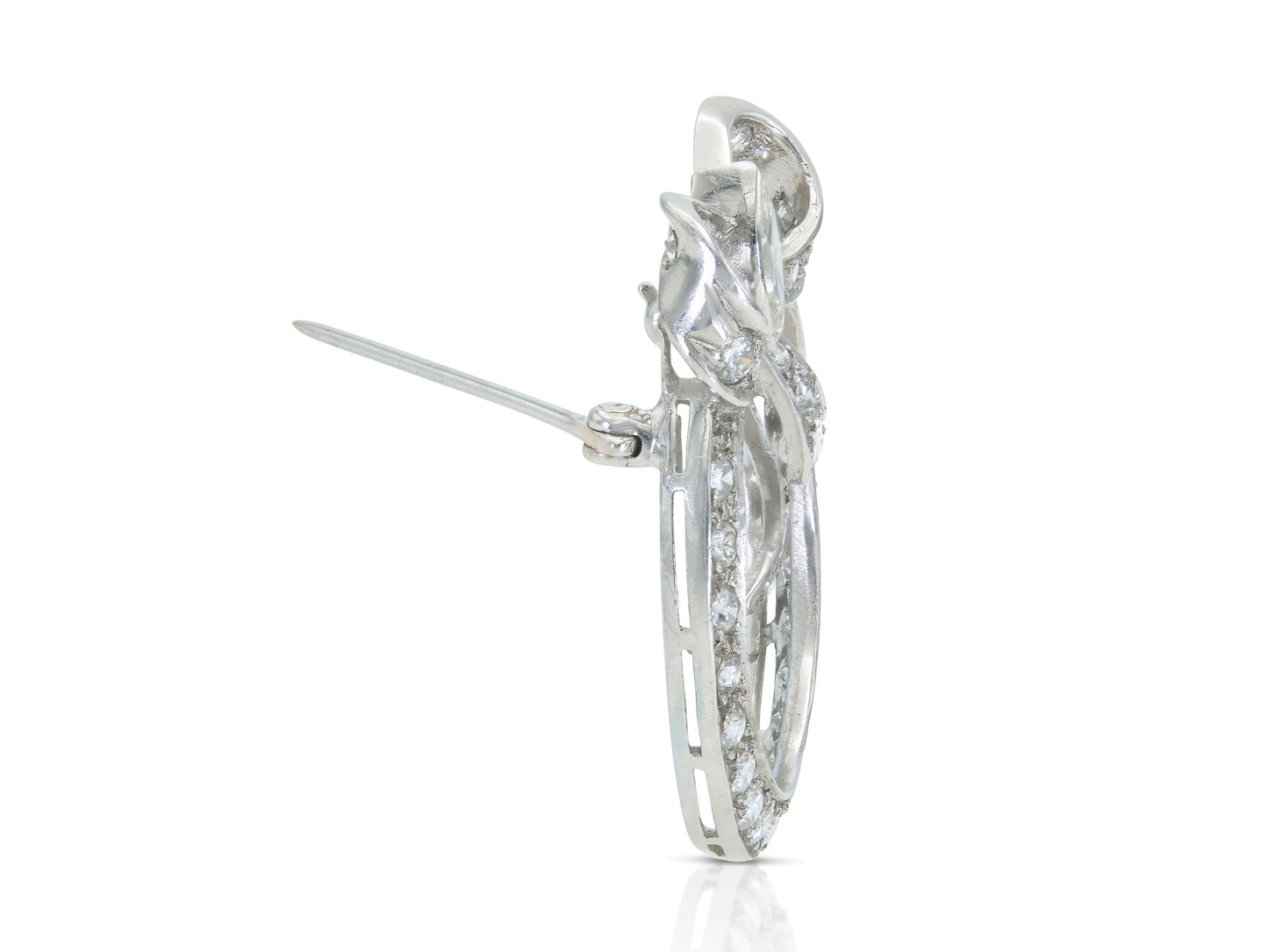 Vintage 1940s Retro 3.00 Carat Diamond Circle Bow Brooch