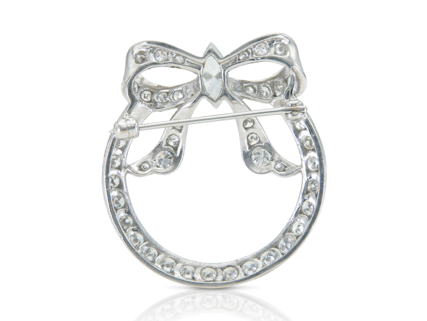 Vintage 1940s Retro 3.00 Carat Diamond Circle Bow Brooch