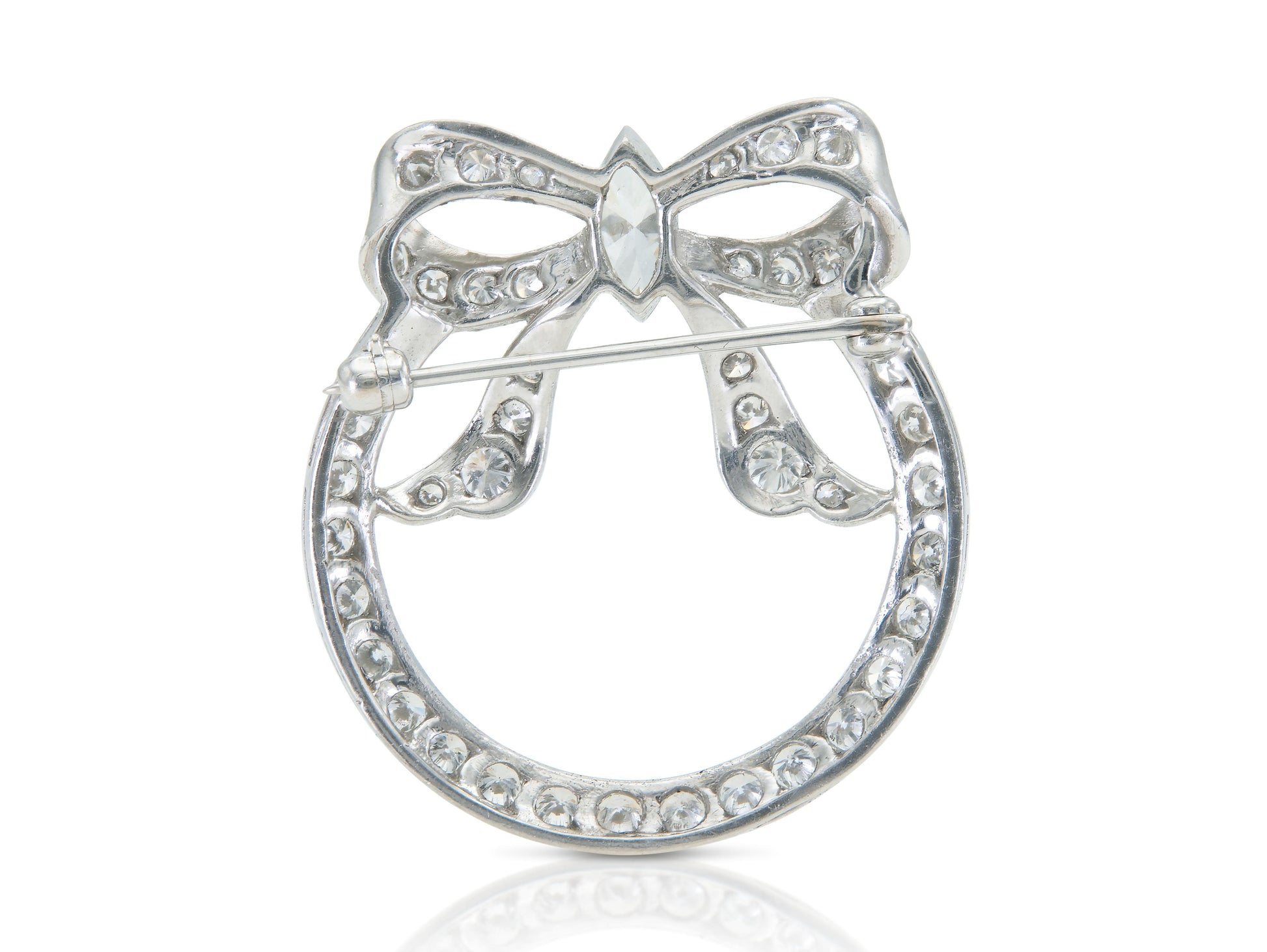 Vintage 1940s Retro 3.00 Carat Diamond Circle Bow Brooch