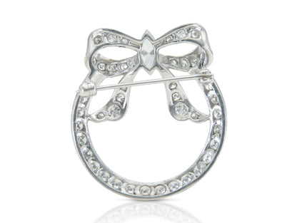 Vintage 1940s Retro 3.00 Carat Diamond Circle Bow Brooch