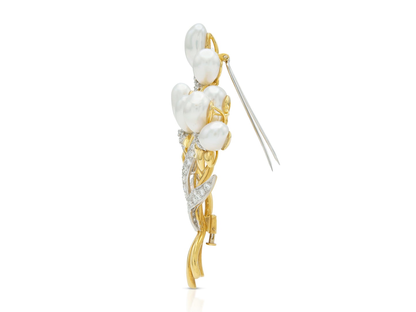 Vintage 1980s Trio Pearl and Diamond Flowers Brooch